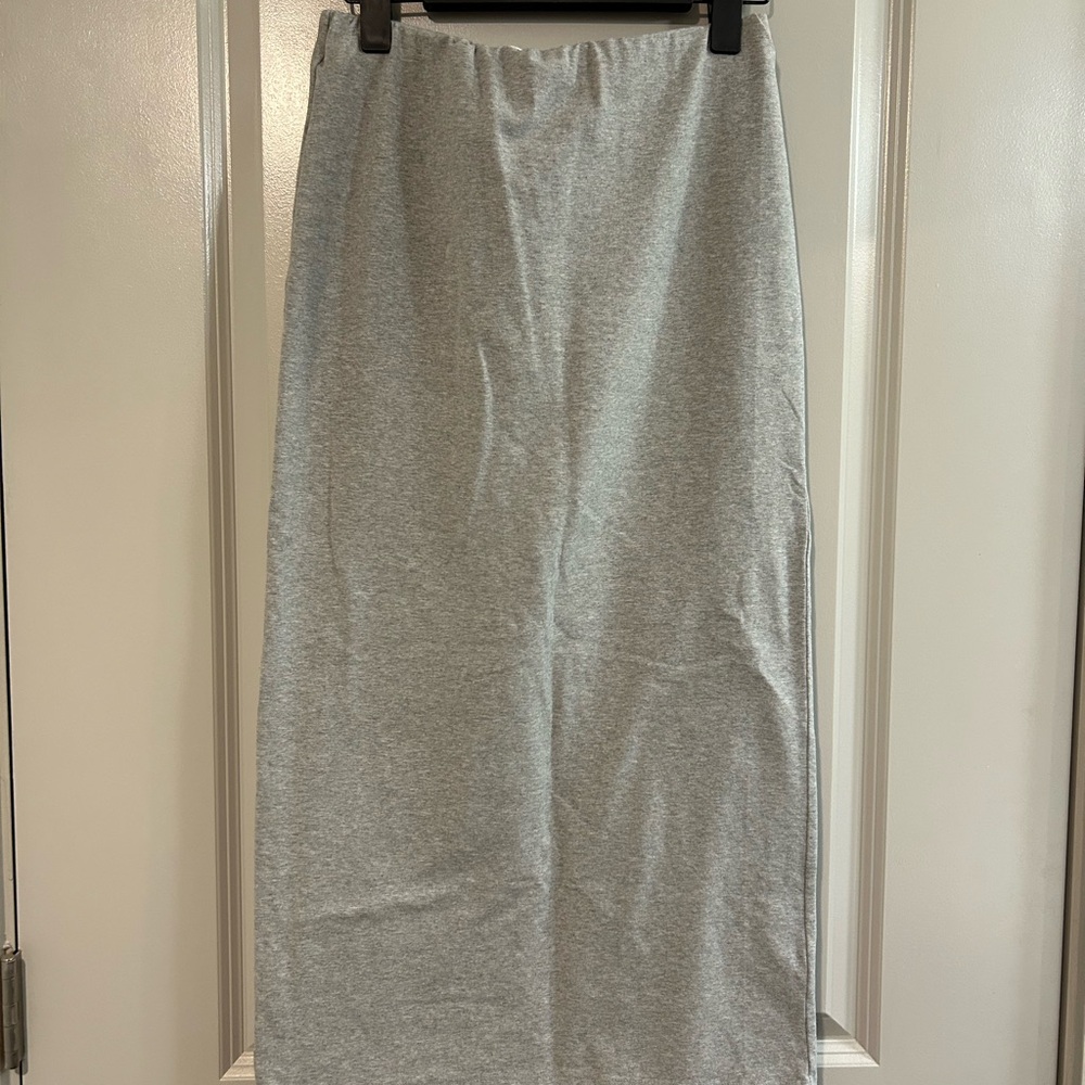 Reformation Elowen Grey High-Waist Midi fleece Pencil Skirt - Picture 2 of 4